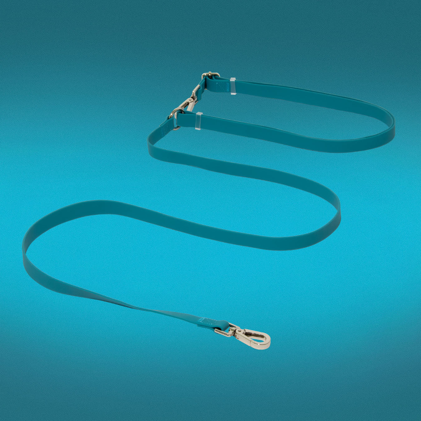 Banapples Every-Way Leash in teal with apple and banana print