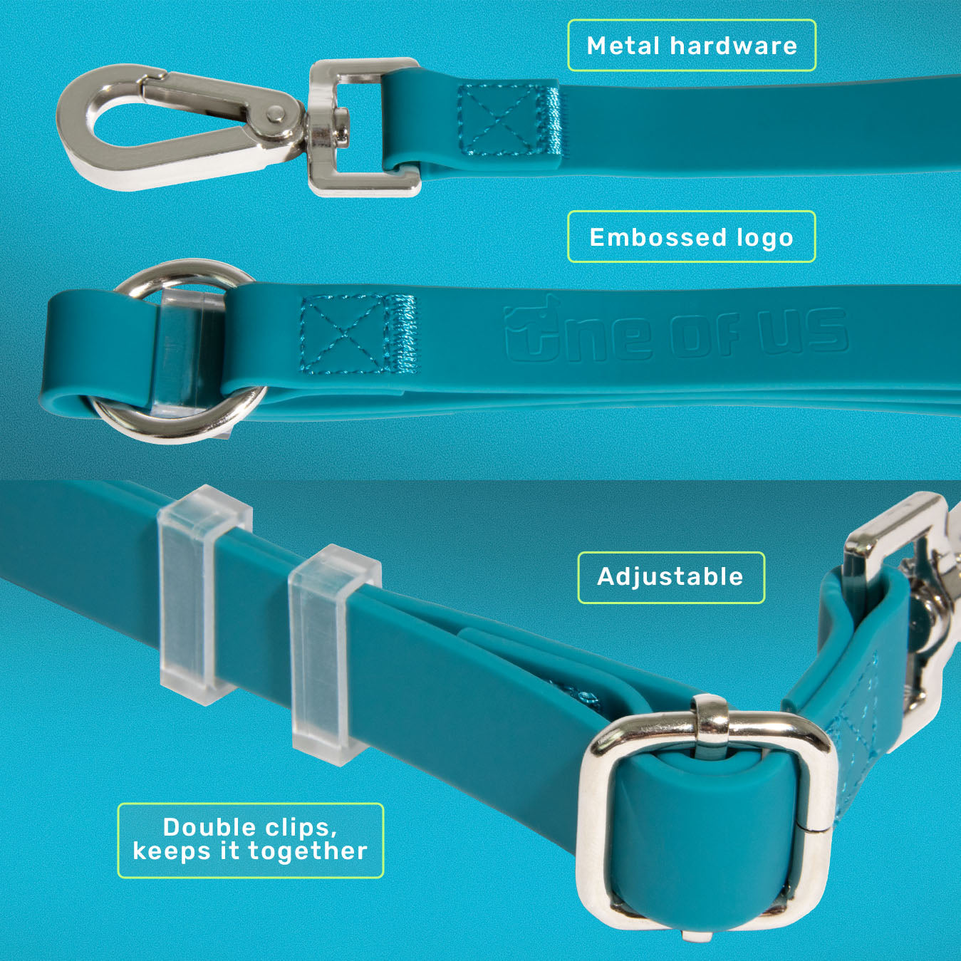 Banapples Every-Way Leash detail showing silver hardware