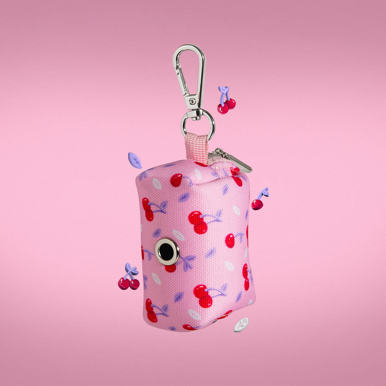 Cherry Crush waste bag holder showing zip closure