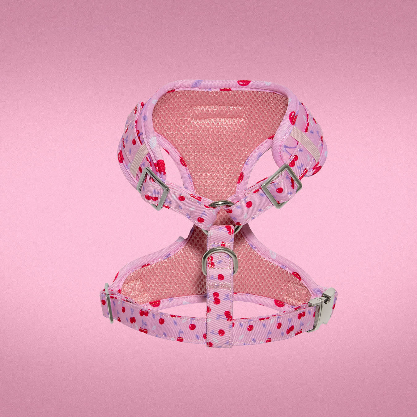 Cherry Crush dog harness back view showing adjustable straps
