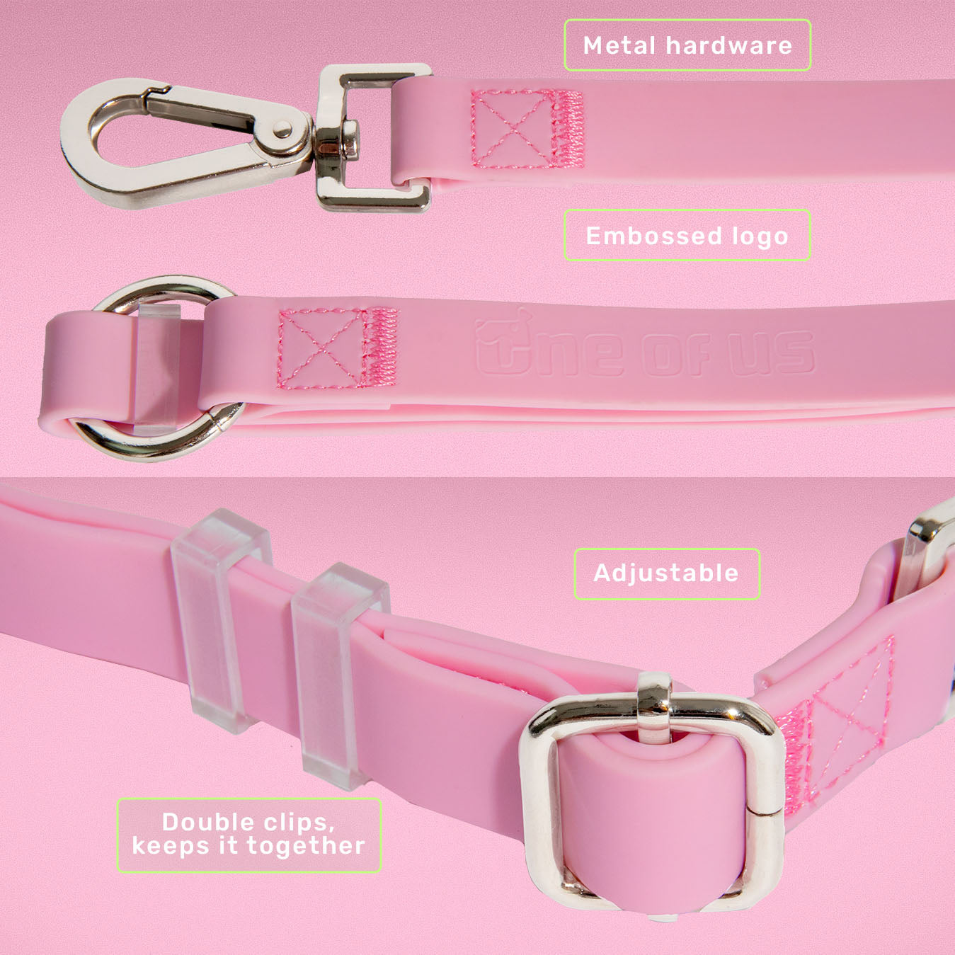 Cherry Crush Every-Way Leash detail showing silver hardware
