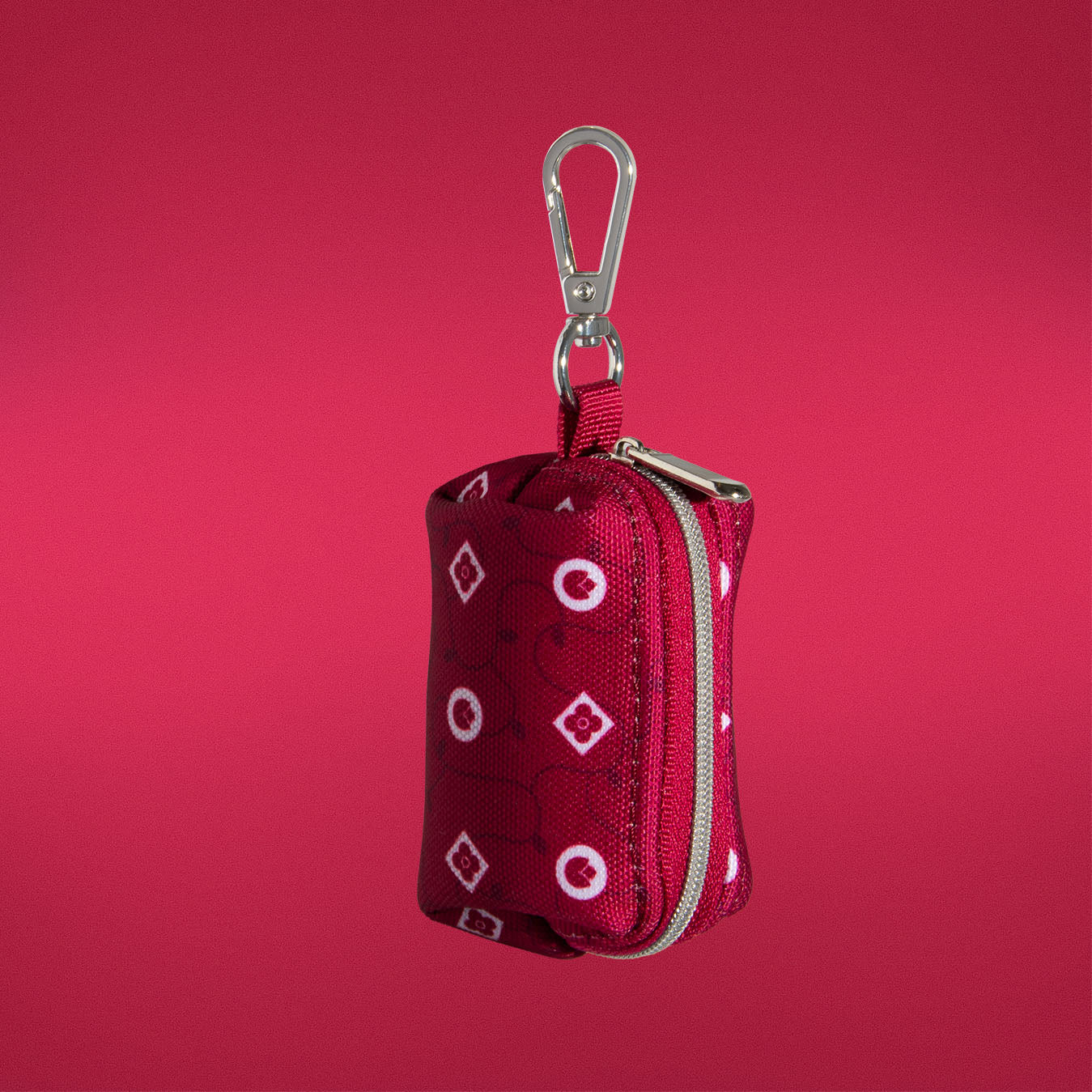 Dandy Dame walking set waste bag holder in crimson monogram print