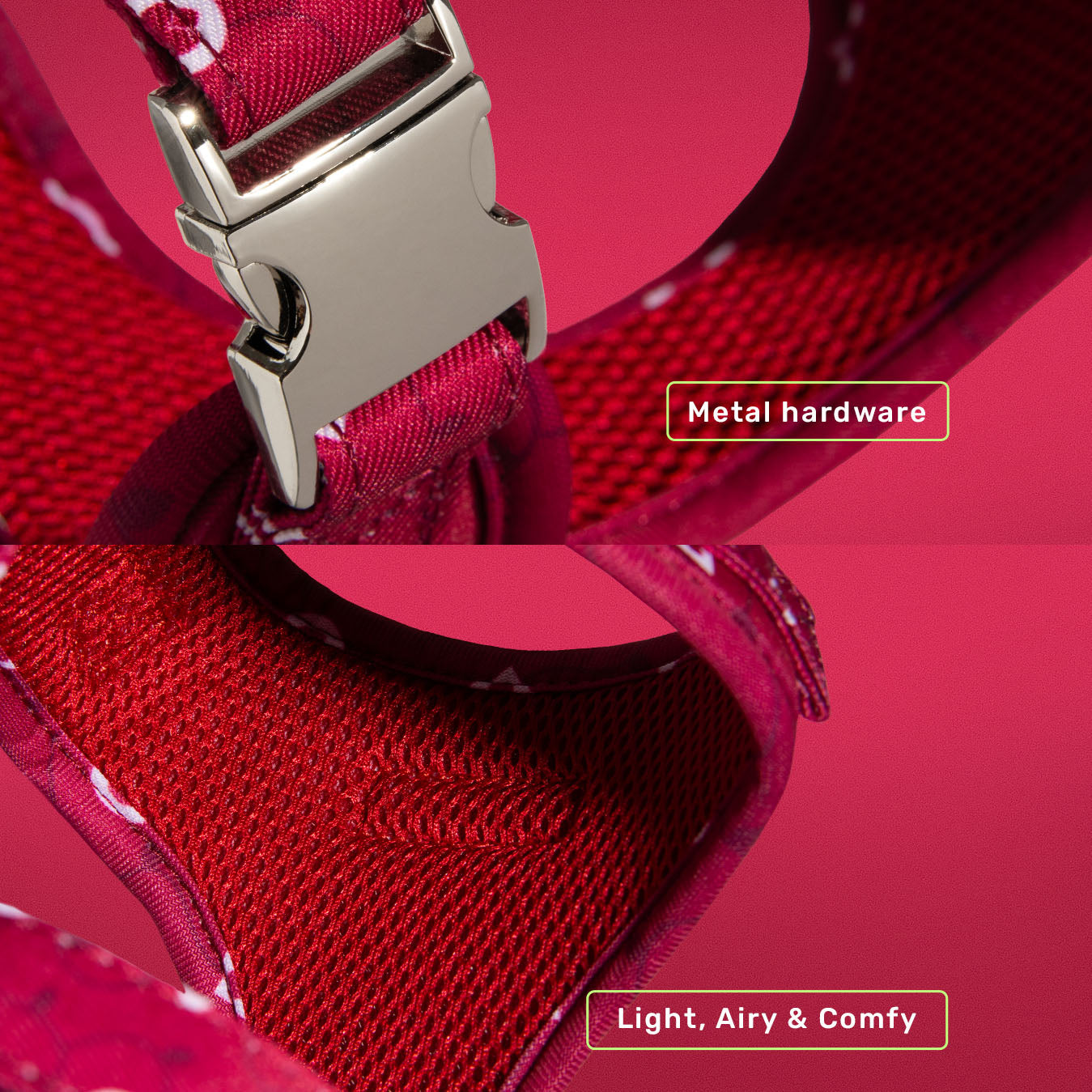 Dandy Dame dog harness showing One of Us logo patch and mesh lining