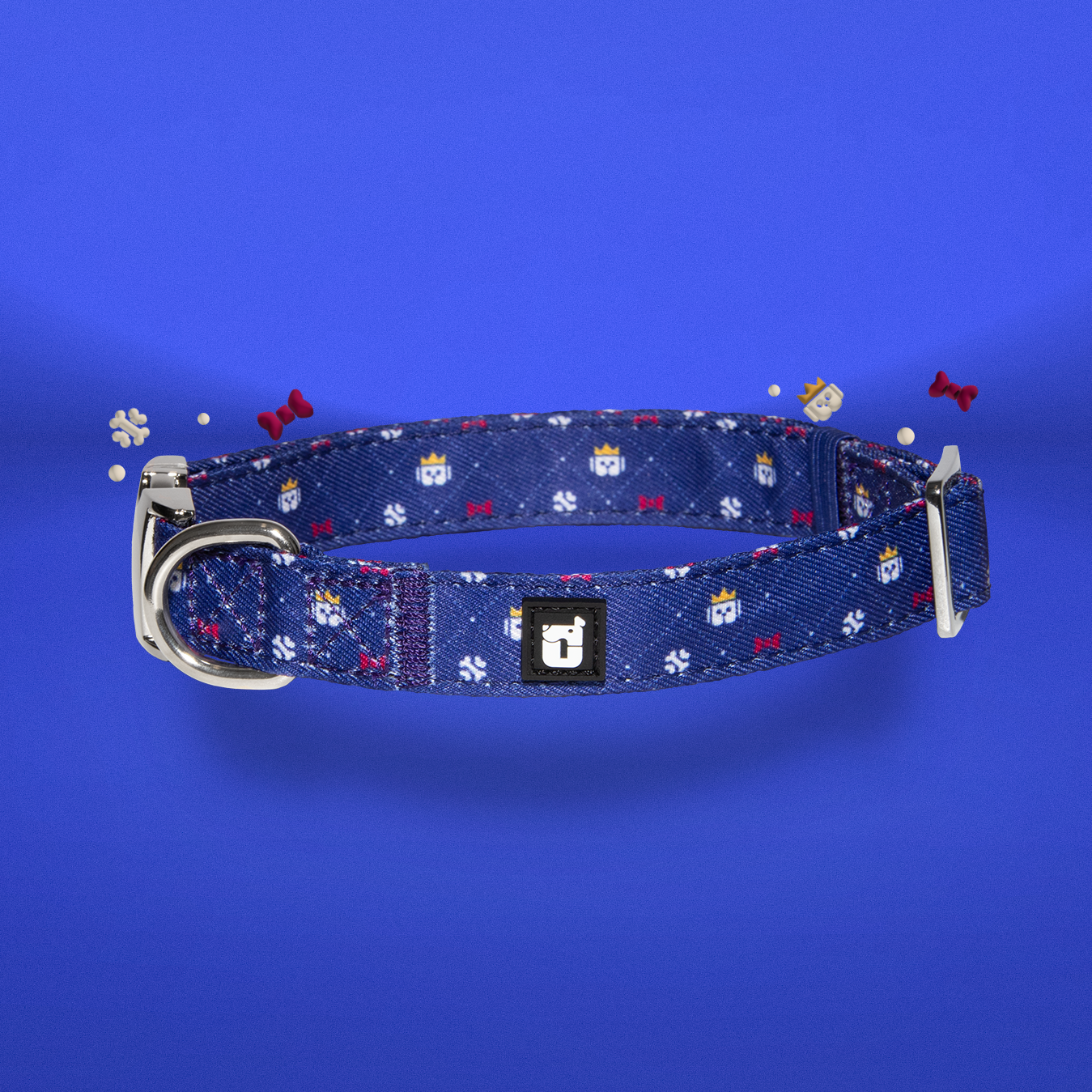 Dapper Dude dog collar showing One of Us logo tag