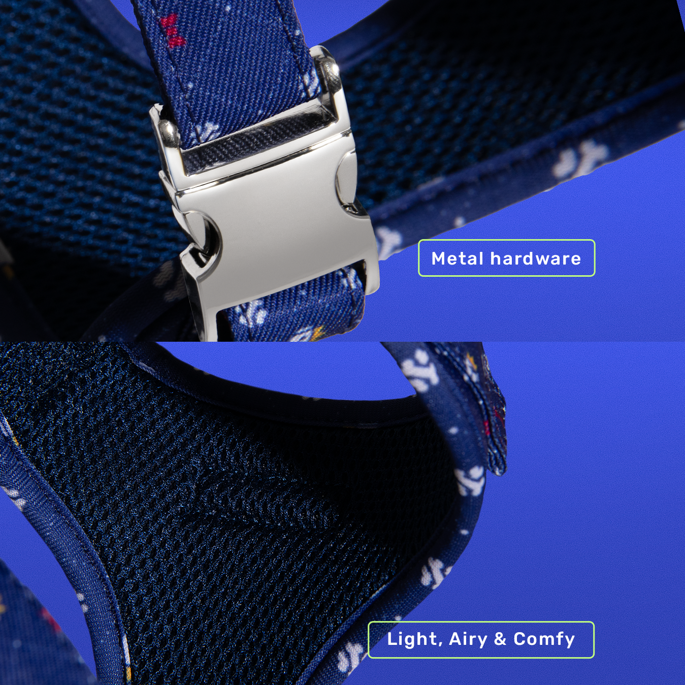 Dapper Dude dog harness laid flat showing full design and buckles