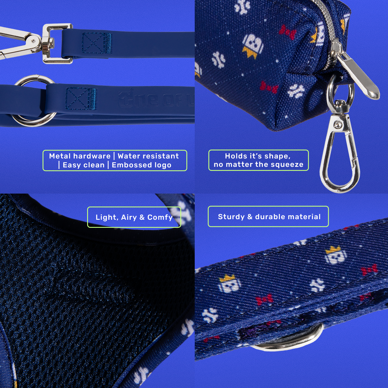 Dapper Dude dog harness in navy crown print, additional view