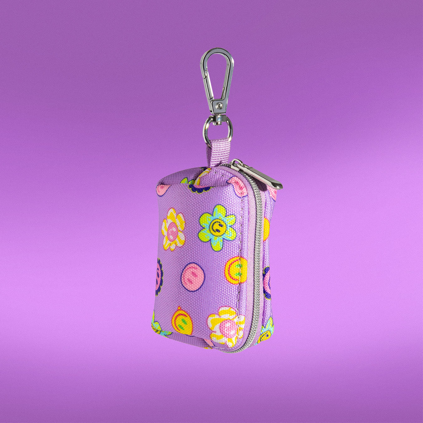 Flower Power waste bag holder attached to leash during a walk