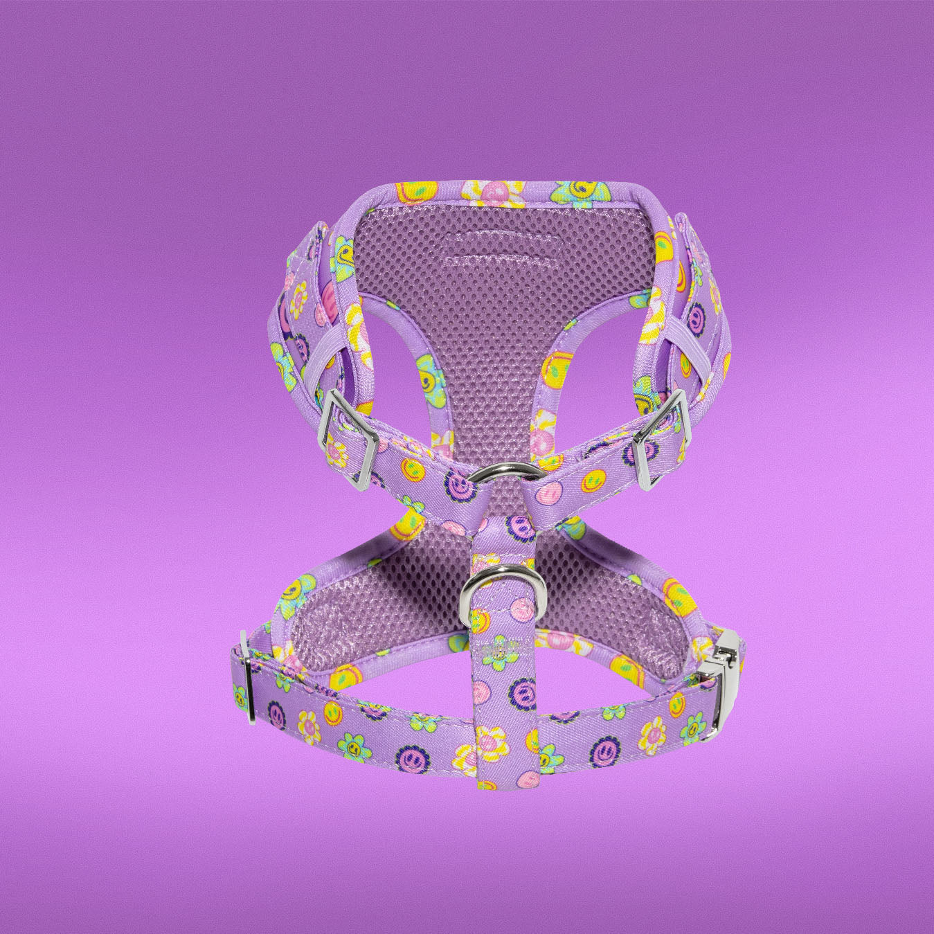 Flower Power dog harness back view showing adjustable straps