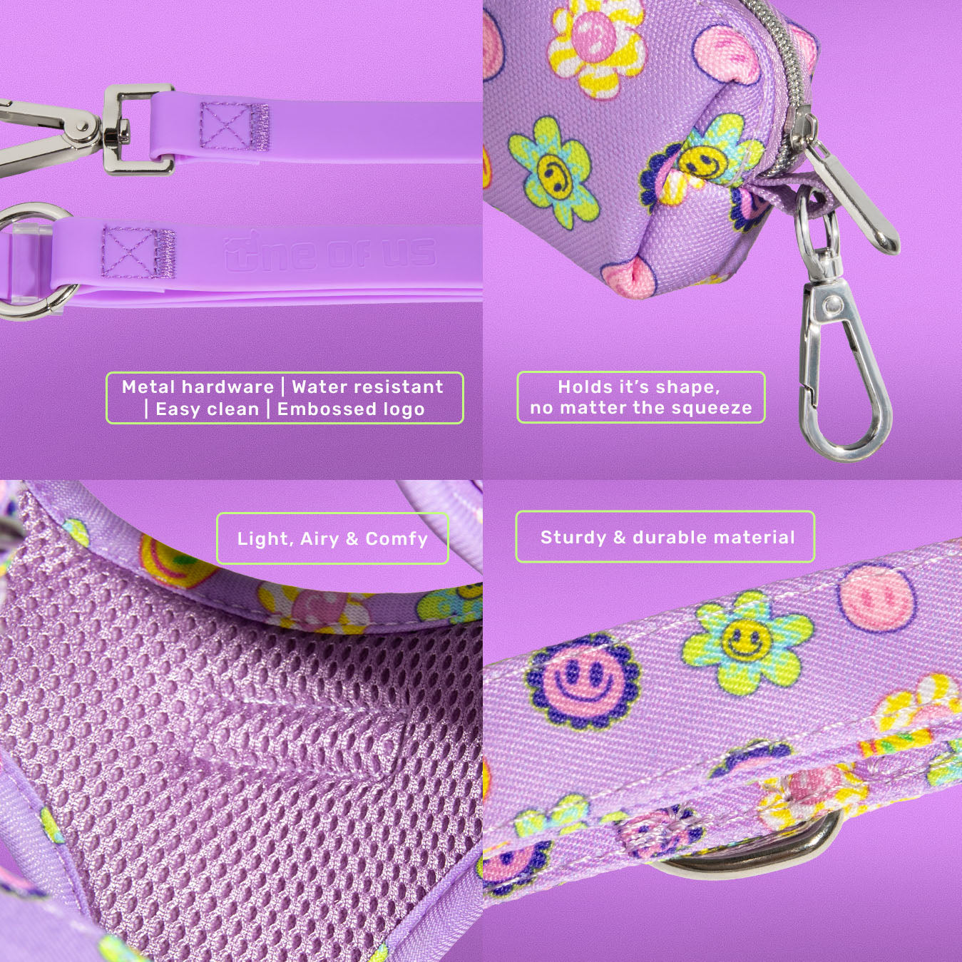 Flower Power 4-piece dog walking set accessories including harness and leash