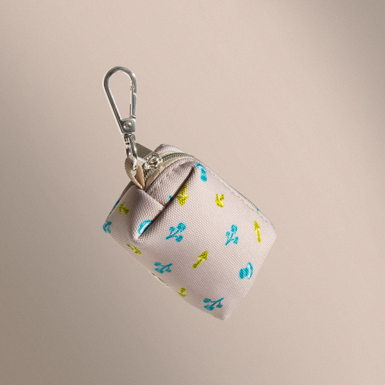 Mini Mushies waste bag holder showing silver carabiner clip attachment | One of Us