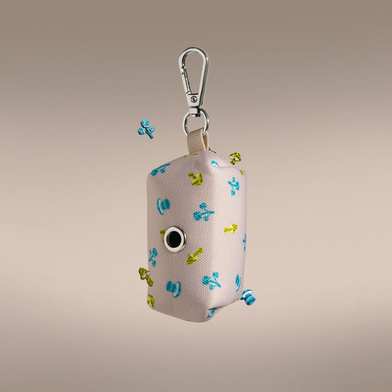 Mini Mushies waste bag holder detail showing beige mushroom print design | One of Us