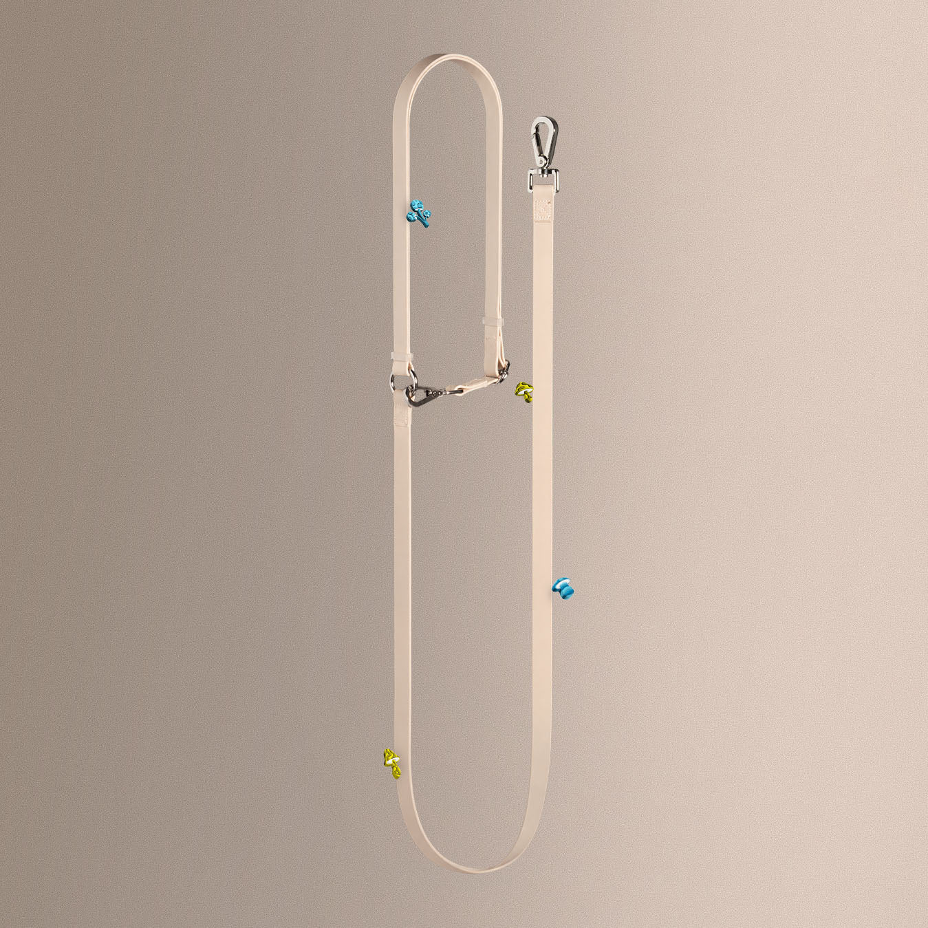 Mini Mushies every-way leash in beige showing hands-free, crossbody and standard wear styles | One of Us